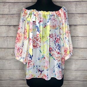 CAbi | Floral Sheer Boho Over the Shoulder Top